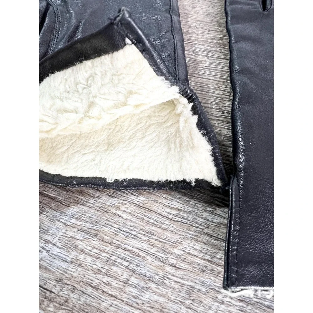 Vintage leather gloves faux fur lined black medium classic Warm driving